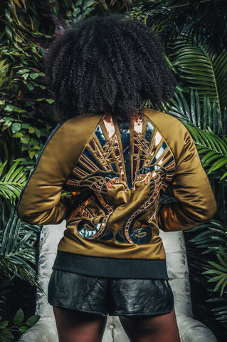 Snake Charmer satin bomber jacket